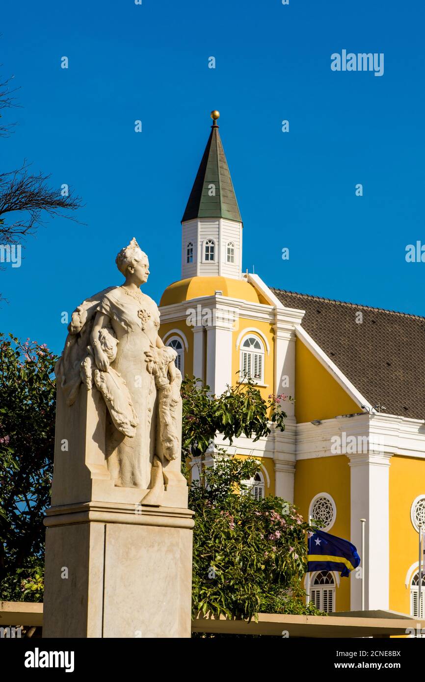 Queen Wilhelmina statue monument, Willemstad, Curacao, ABC Islands, Dutch Antilles, Caribbean, Central America Stock Photo