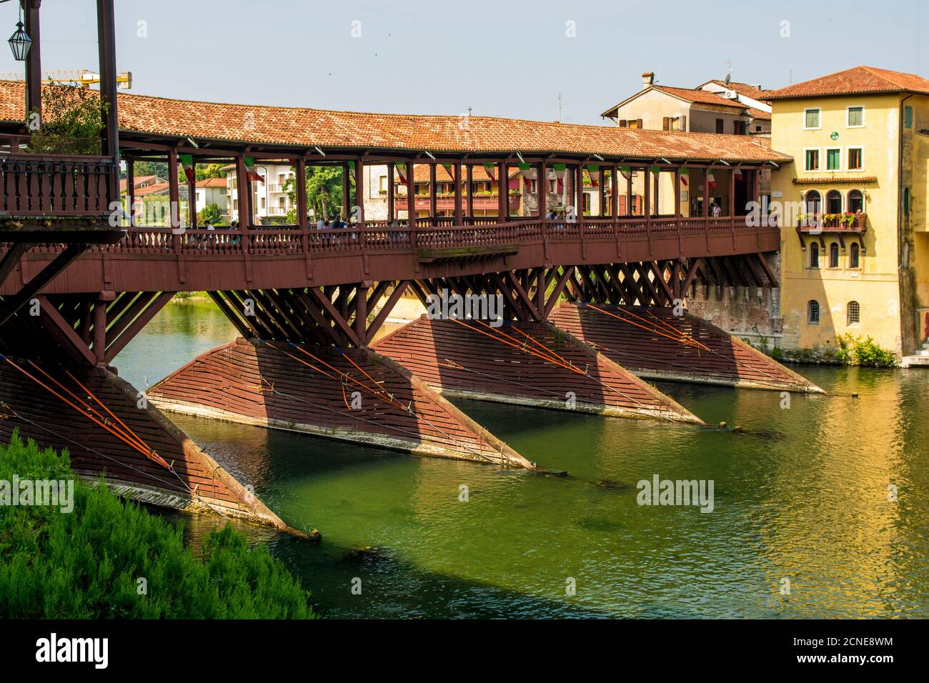 Ponte Vecchio bridge over the River Brenta, Bassano del Grappa, Veneto region, Italy, Europe Stock Photo
