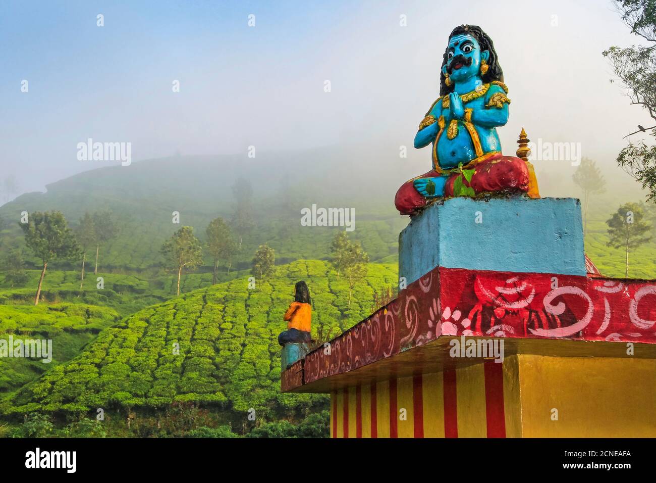 Lakshmi tea estate temple devoted to Aravan of the Tamil Kuttantavar Cult, many tea workers are Tamil, Munnar, Kerala, India, Asia Stock Photo