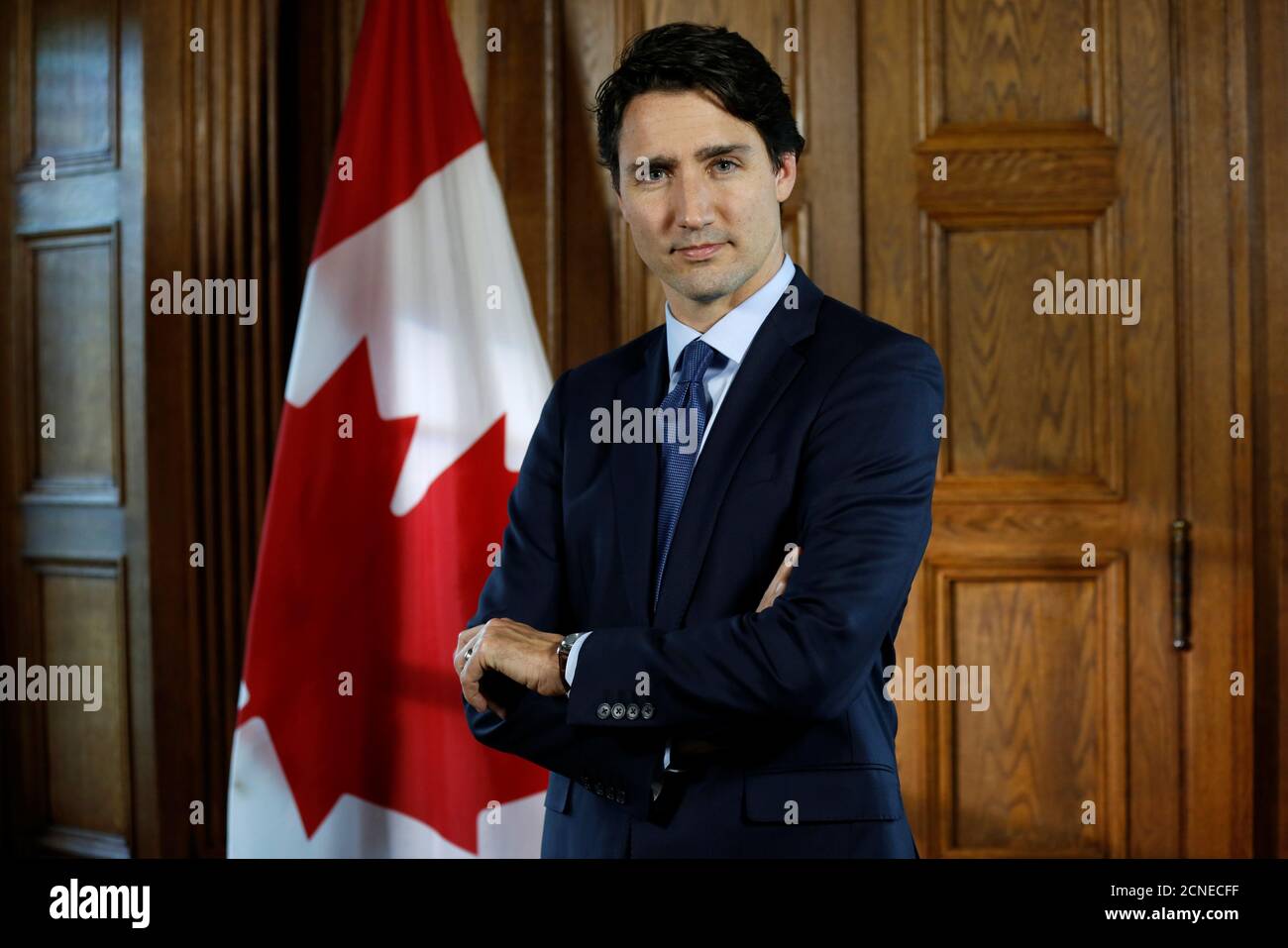 Canada's Prime Minister Justin Trudeau poses following an interview with Reuters on Parliament Hill in Ottawa, Ontario, Canada, May 19, 2016. REUTERS/Chris Wattie Stock Photo