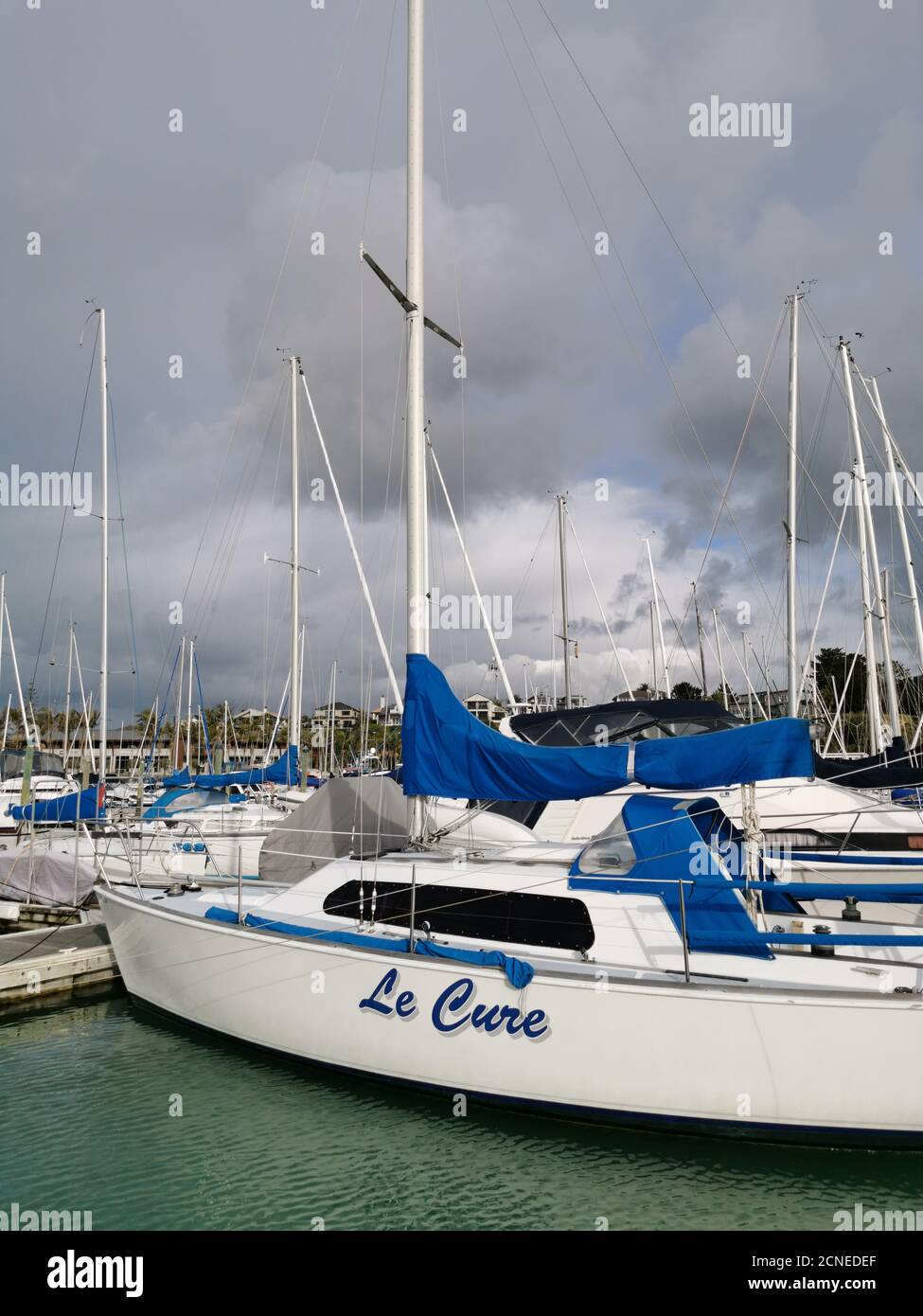 AUCK, NEW ZEALAND - Sep 02, 2020: Auckland / New Zealand - September 2 2020: View of yacht docked at Pine Harbour Marina in Beachlands Stock Photo