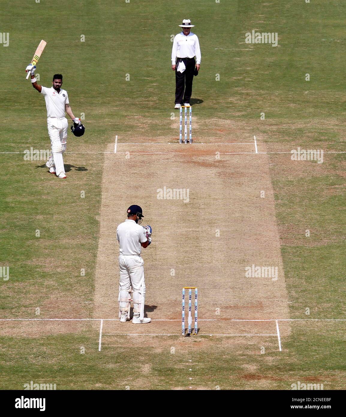 Cricket - India v England - Fifth Test cricket match - M A Chidambaram Stadium, Chennai, India - 18/12/16. India's Lokesh Rahul celebrates his century. REUTERS/Danish Siddiqui Stock Photo
