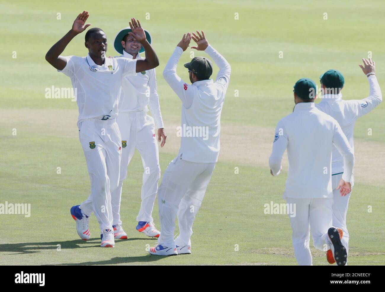 Cricket - Sri Lanka v South Africa - Second Test cricket match - Newlands Stadium, Cape Town, South Africa - 03/01/2017 - South Africa's Kagiso Rabada celebrates taking the wicket of Sri Lanka's Dinesh Chandimal. REUTERS/Mike Hutchings Stock Photo