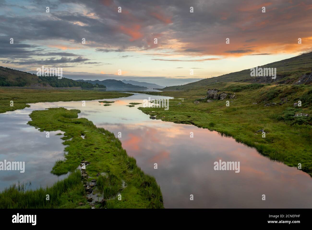 Sunset over Loch Kishorn and River Kishorn, Scotland Stock Photo