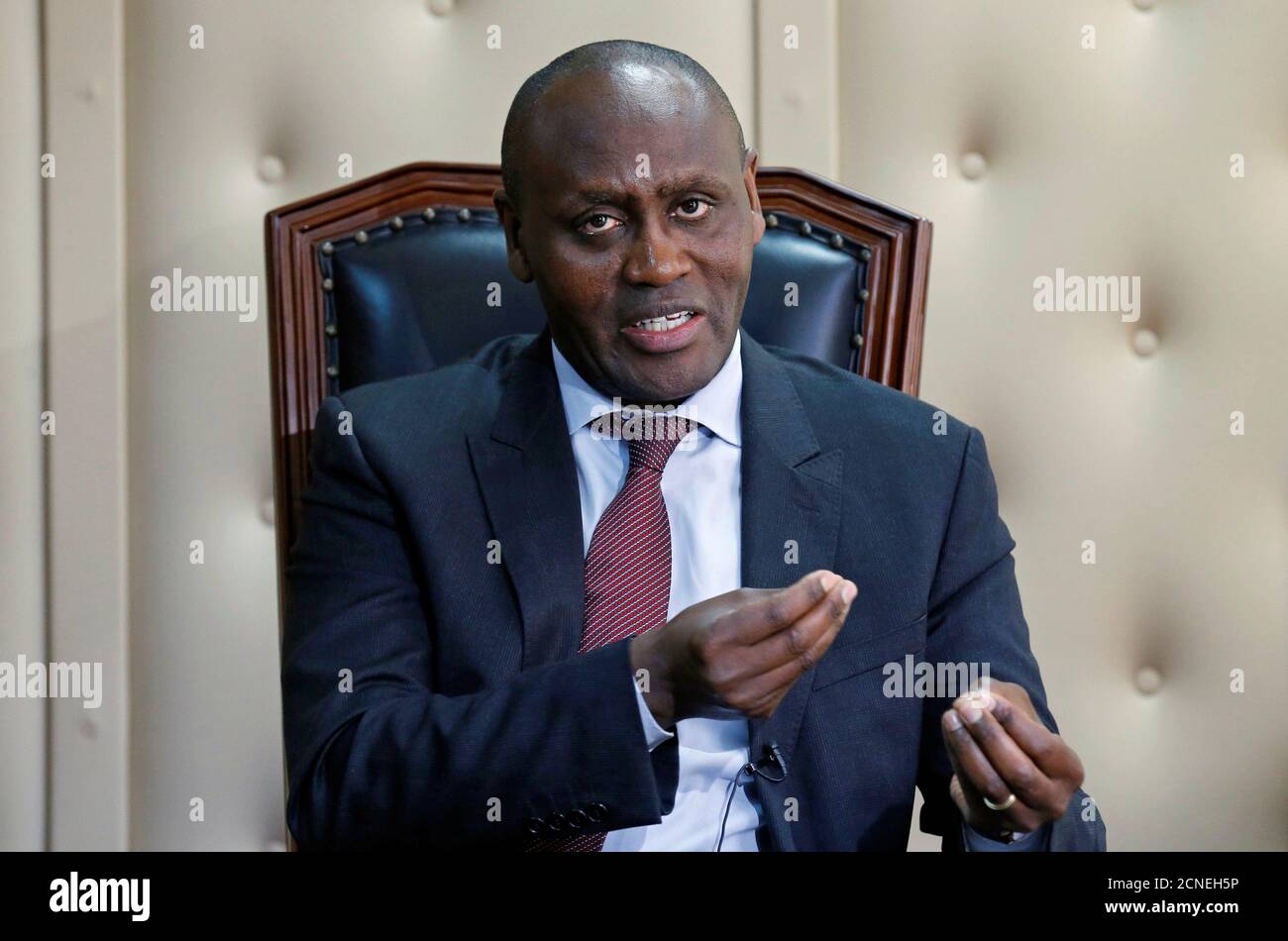 Macharia Njeru, chairman of the Independent Policing Oversight Authority (IPOA), speaks during a Reuters interview in his office in Nairobi, Kenya August 17, 2017. REUTERS/Thomas Mukoya Stock Photo