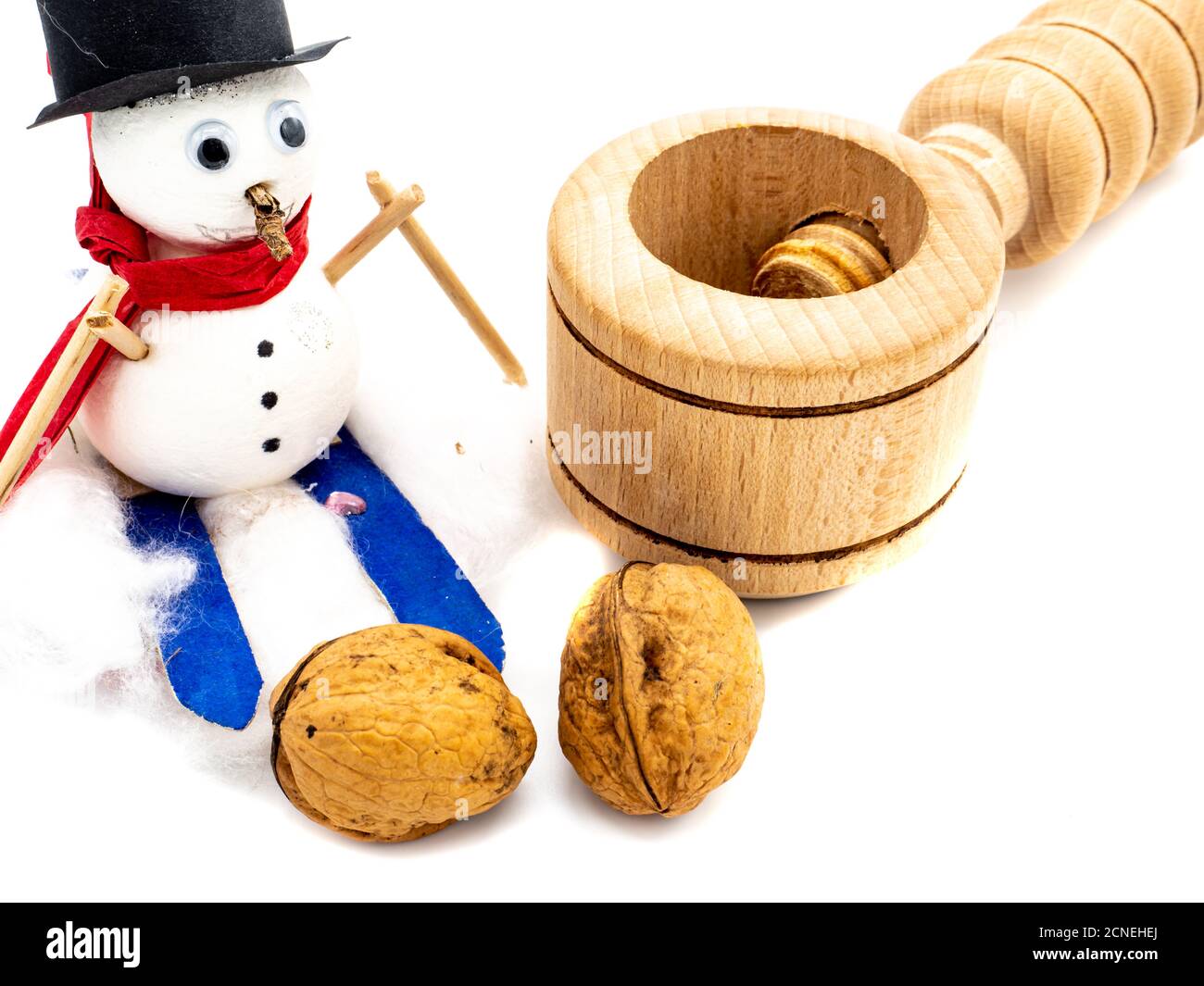 Snowman with Nutcracker Isolated on White Background Stock Photo Alamy