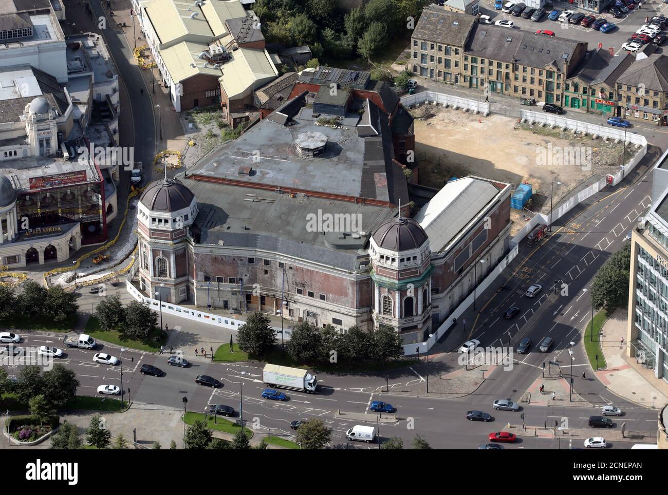 aerial view of Bradford Live (former Odeon cinema) in Bradford city centre, West Yorkshire Stock Photo