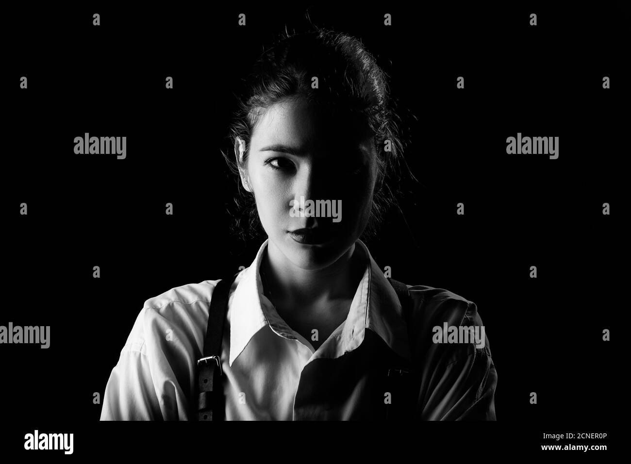 Face woman serious dramatic Black and White Stock Photos & Images - Alamy