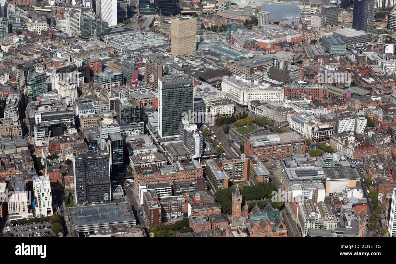 aerial view of the area around City Tower Manchester city centre. Sept 2020 Stock Photo