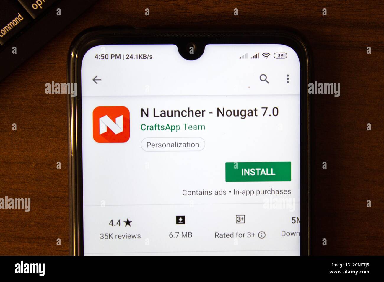 Ivanovsk, Russia July 07, 2019 N Launcher Nougat 70 app