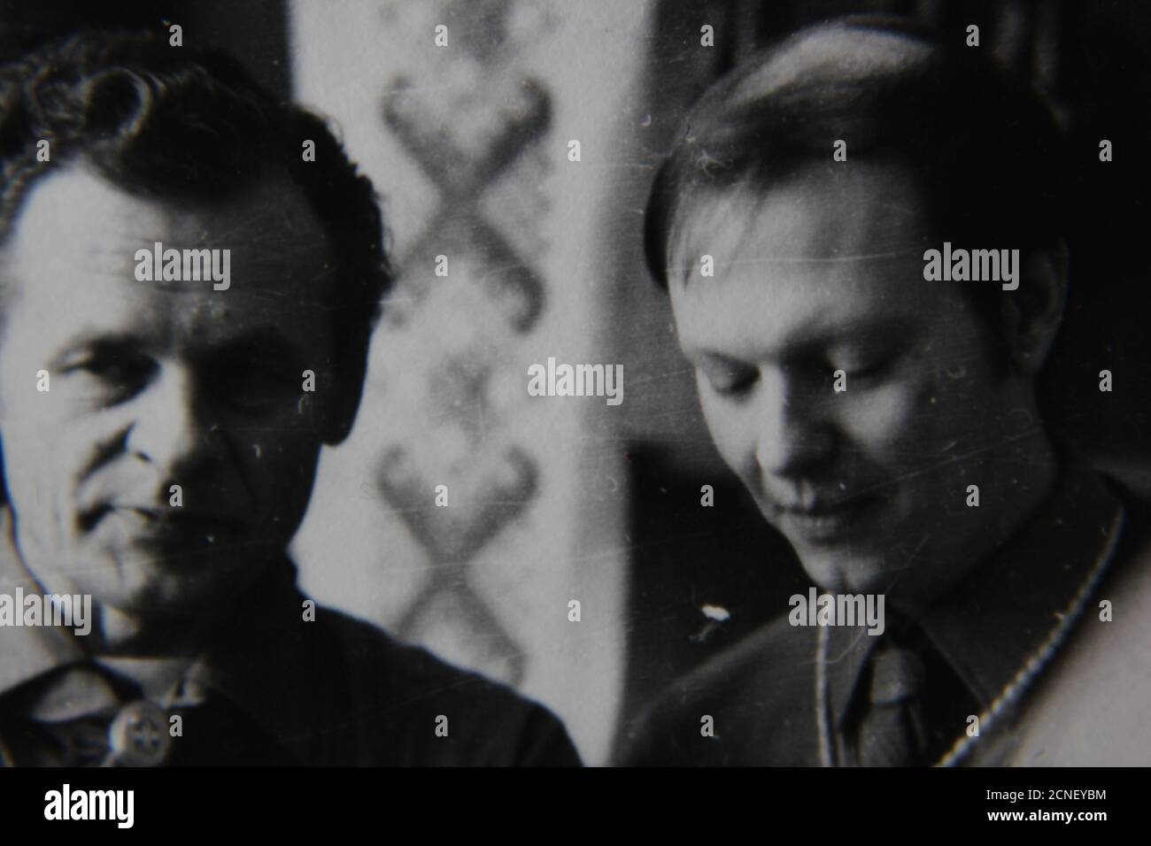 Fine 1970s vintage black and white photography of two normal guys ...