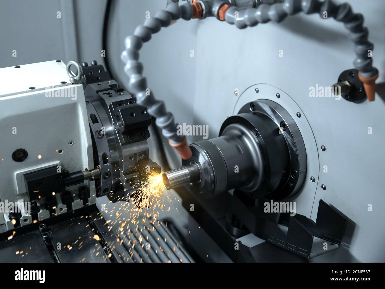 Metal machine tools industry. CNC turning machine highspeed cutting is