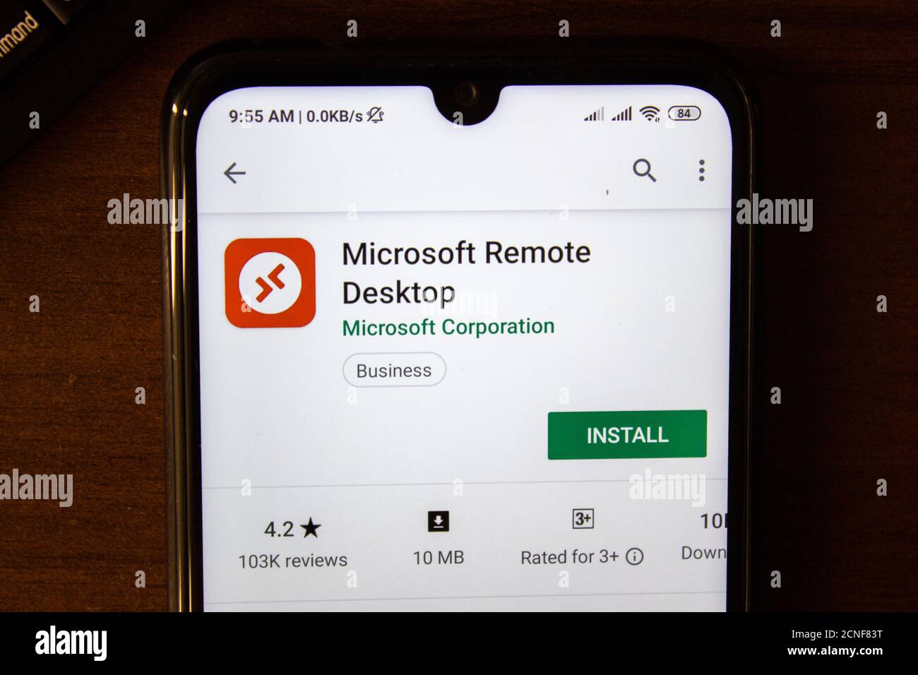 Ivanovsk, Russia - July 07, 2019: Microsoft Remote Desktop app on the display of smartphone or tablet Stock Photo