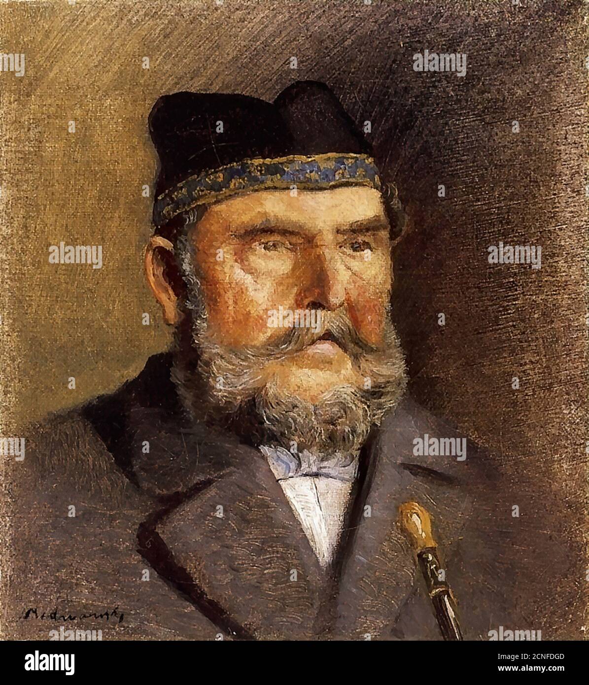Mednyánszky László - Old Man in Skullcap with a Pipe - Hungarian School - 19th  Century Stock Photo