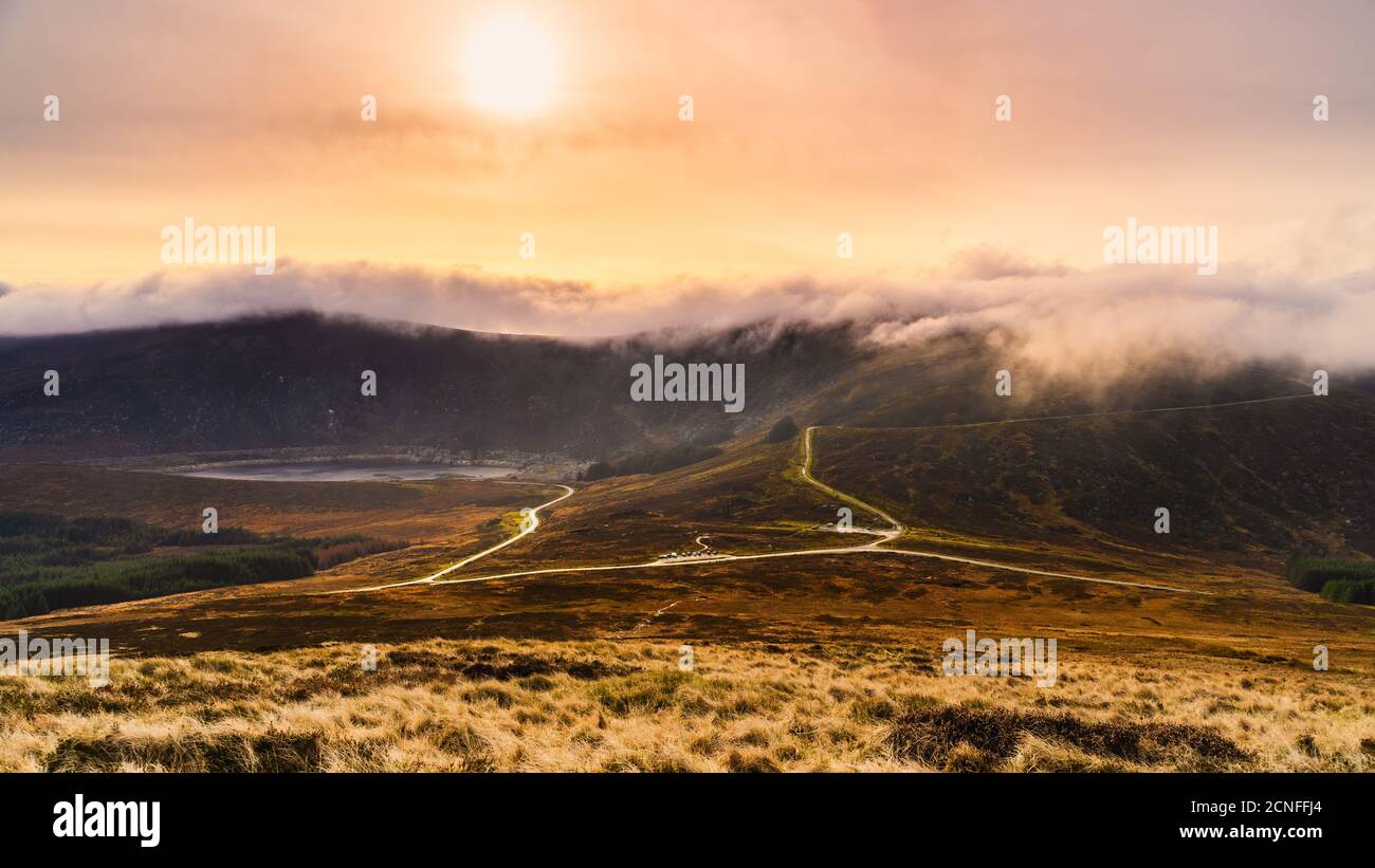 Dramatic sunset at Turlough Hill Power Station in Wicklow, Ireland Stock Photo
