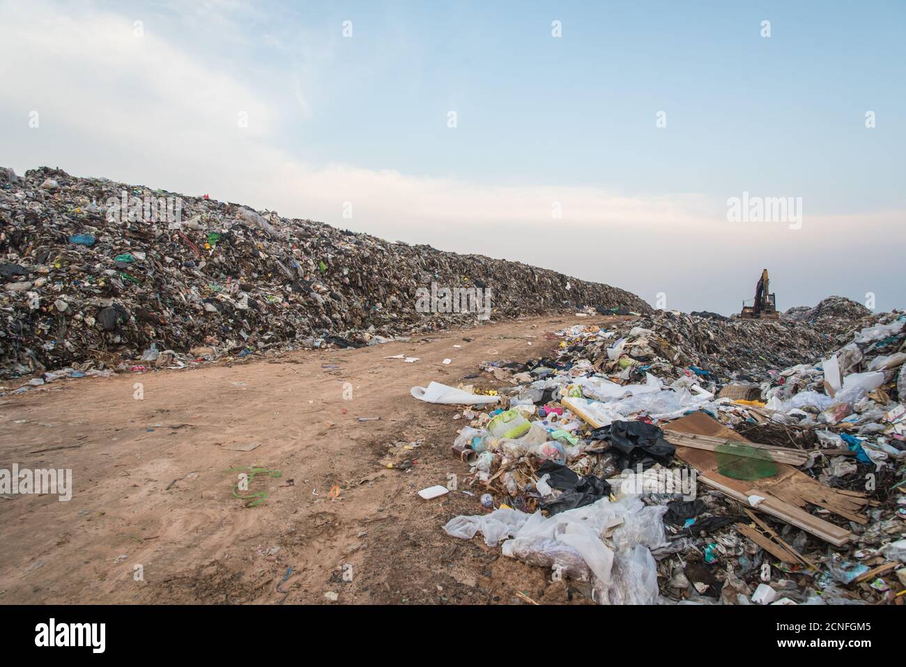 Landfill site,landfill waste in Roied city Thailand Stock Photo