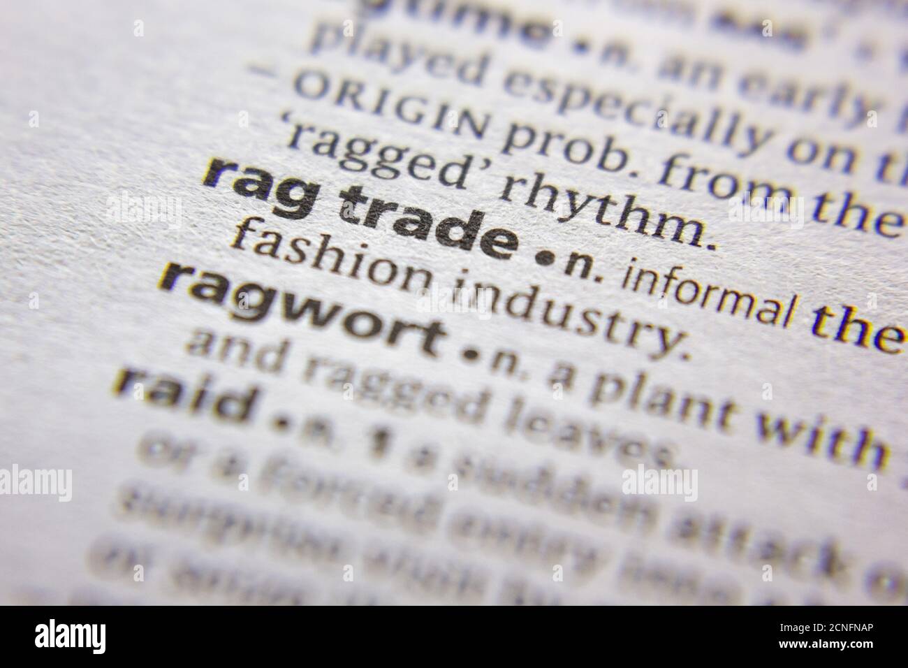 Word or phrase Rag trade in a dictionary Stock Photo Alamy