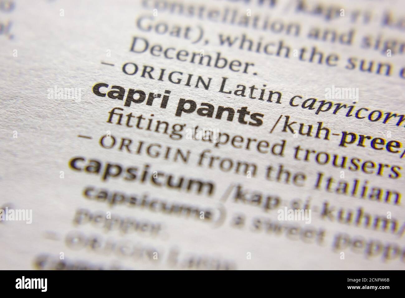 Word or phrase Capri pants in a dictionary Stock Photo Alamy