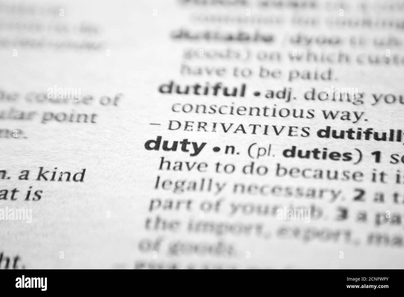 Duty word Black and White Stock