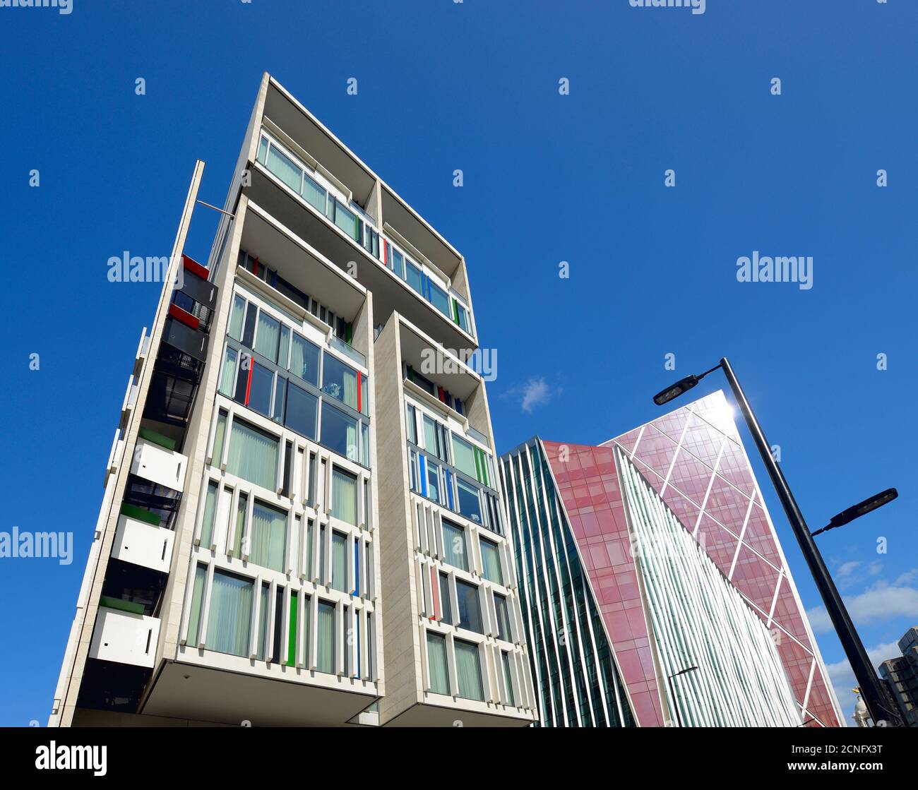 London,England, UK. Victoria: Apartment building (L) and Nova Building (Benson & Forsyth LLP: 2016) in Victoria Street Stock Photo