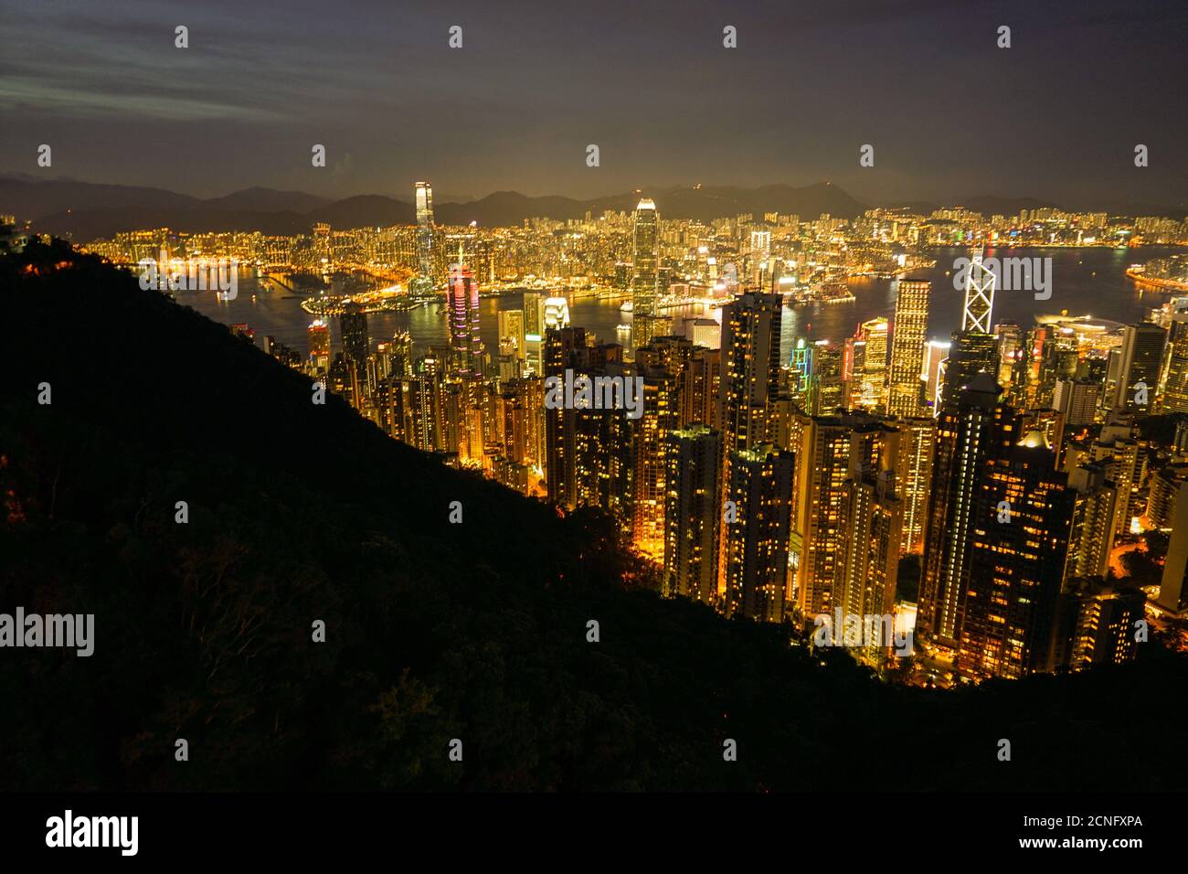 Hong Kong night view seen from Victoria Peak Stock Photo