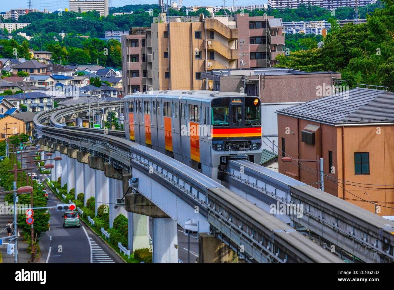 Tama monorail which runs a residential area Stock Photo