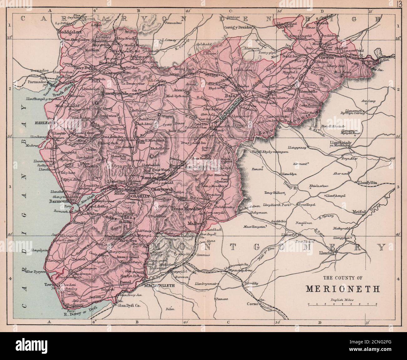 MERIONETHSHIRE 'County of Merioneth' Barmouth Tywyn Wales BARTHOLOMEW 1882 map Stock Photo