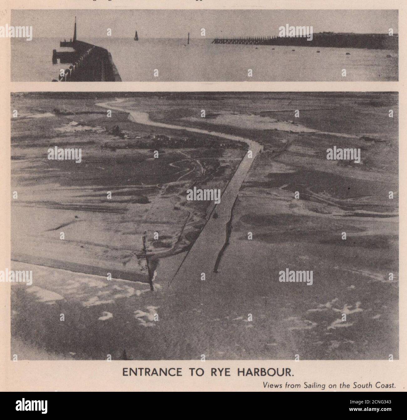 Entrance to Rye Harbour, Sussex 1943 old vintage print picture Stock Photo
