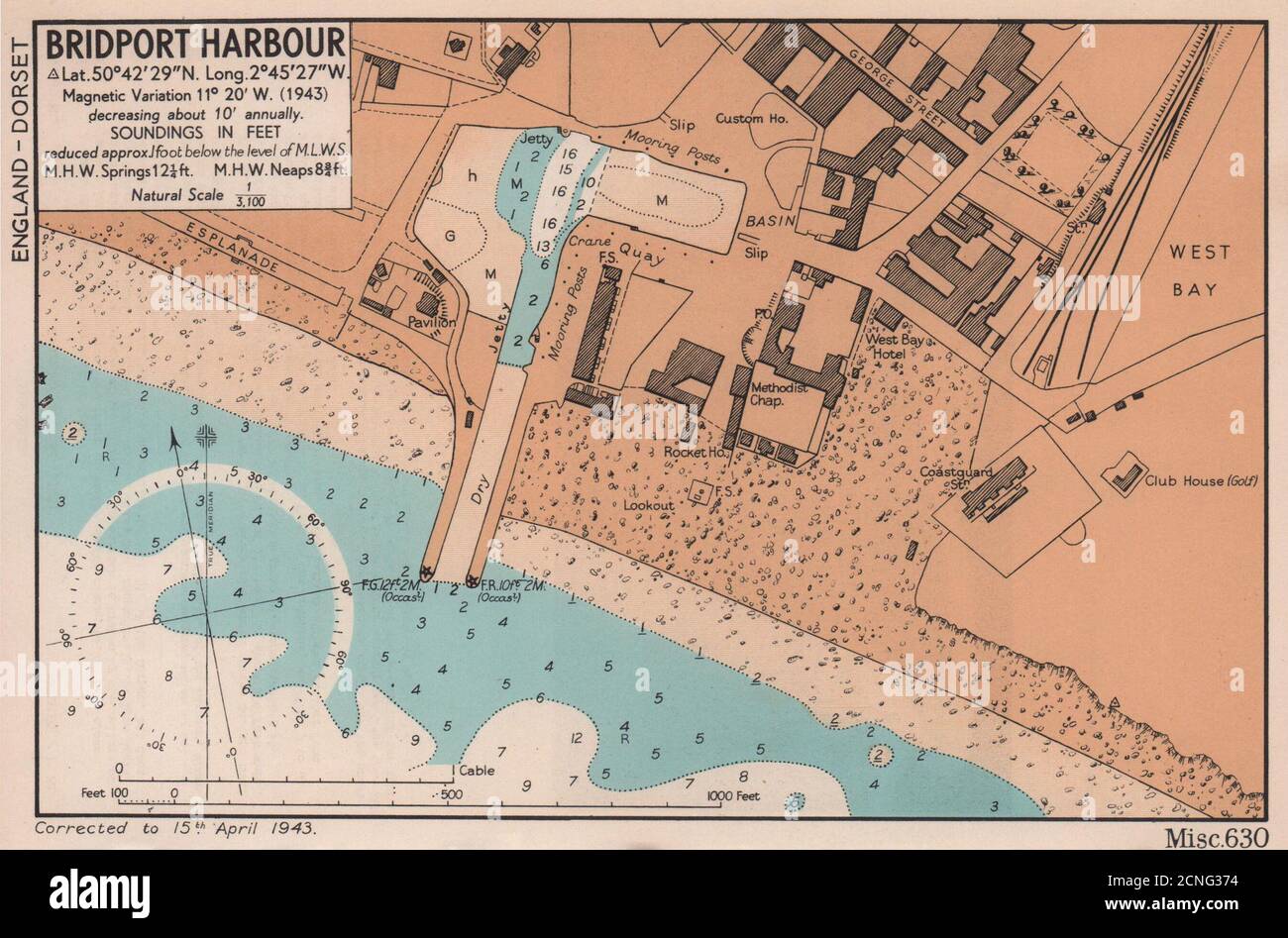 Devon ADMIRALTY 1943 old map Salcombe Harbour town plan /& sea coast chart