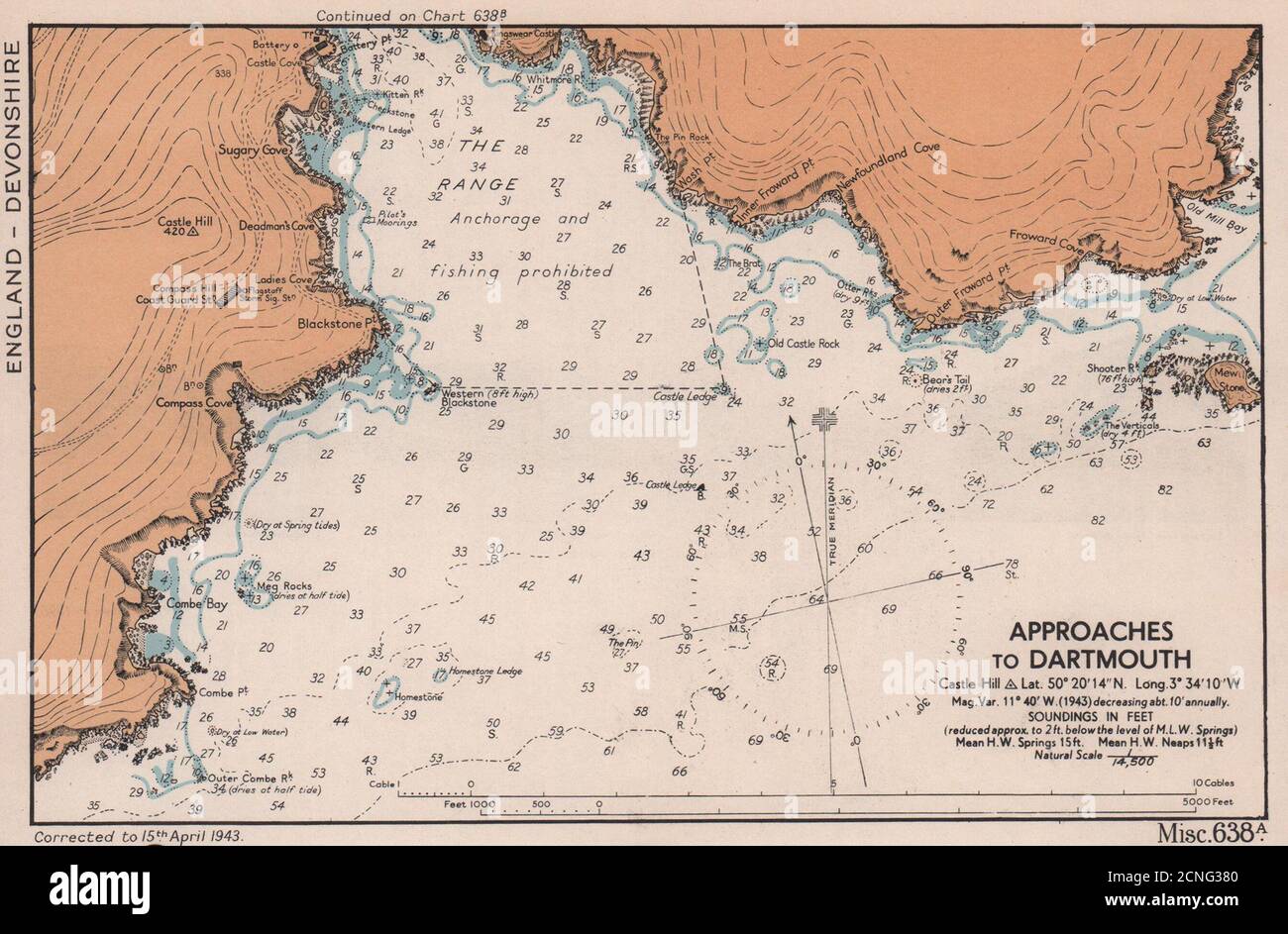 Cornwall ADMIRALTY 1943 old vintage map Looe to Penzance sea coast chart 