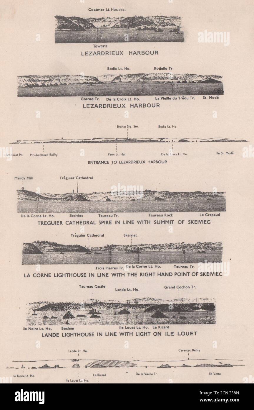 Lezardrieux Harbour Treguier Morlaix Côtes-d'Armor coast profile. ADMIRALTY 1943 Stock Photo