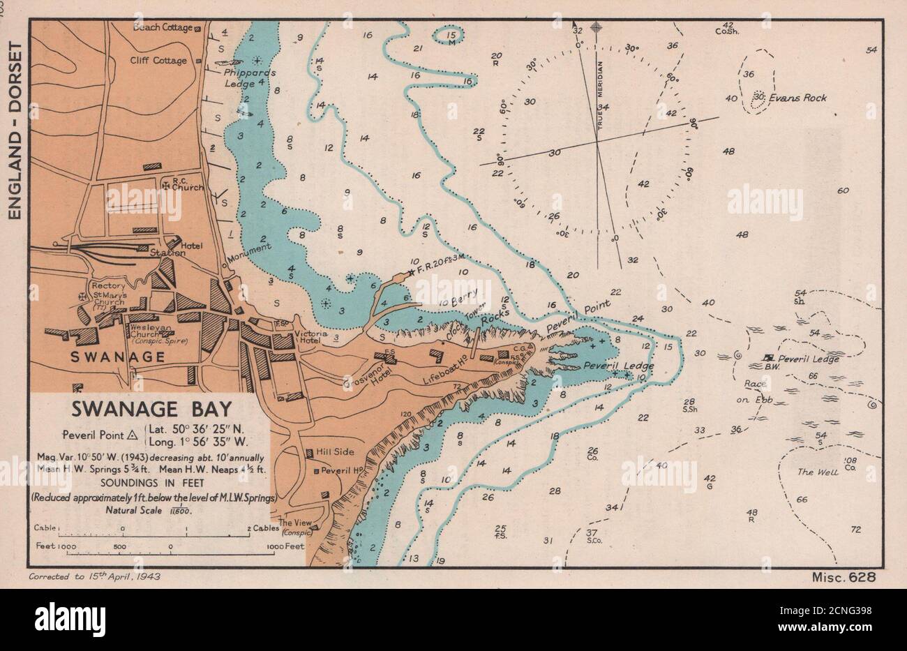 Swanage Bay town plan & sea coast chart. Dorset. ADMIRALTY 1943 old map ...