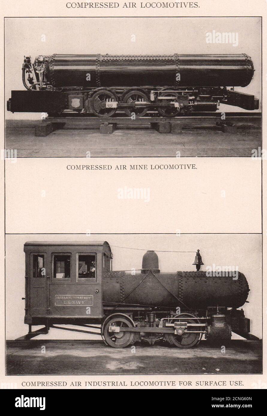 Compressed Air Mine Locomotive & Industrial Locomotive for Surface Use 1903 Stock Photo