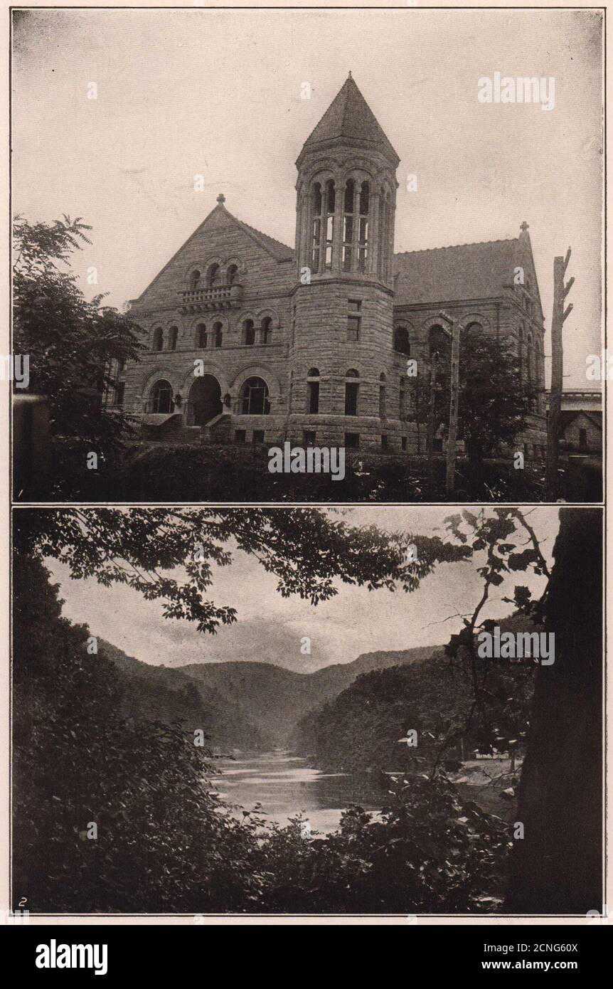 Library of West Virginia University at Morgantown. View of Cheat River 1903 Stock Photo