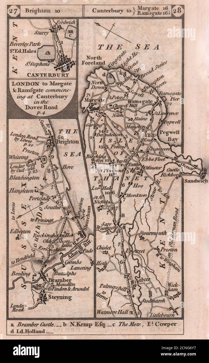 SteyningBrighton. CanterburyRamsgateMargate road strip map PATERSON
