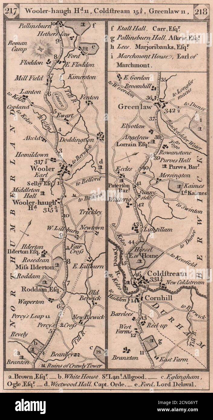 Wooler Cornhill Coldstream Greenlaw road strip map PATERSON 1803
