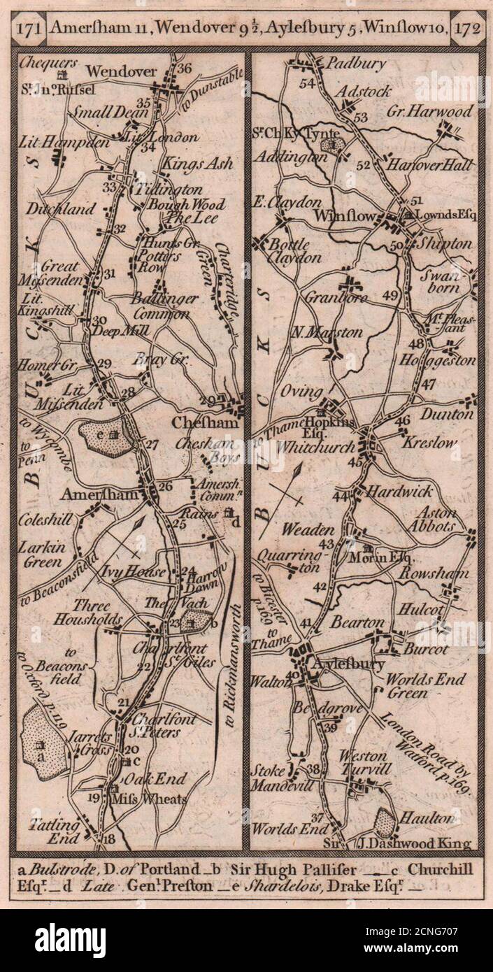 Chalfonts-Amersham-Wendover-Aylesbury-Winslow road strip map PATERSON 1803 Stock Photo