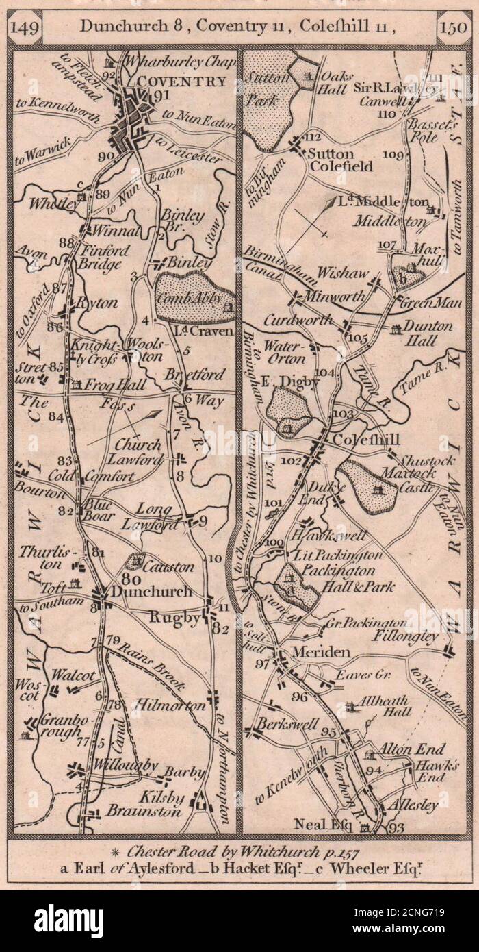 RugbyDunchurchCoventrySutton Coldfield road strip map PATERSON 1803