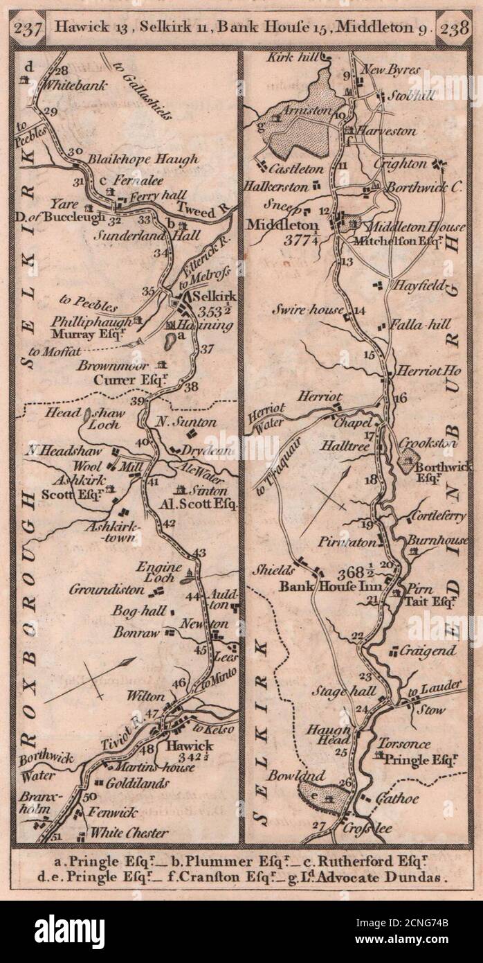 Hawick Selkirk Heriot Middleton road strip map PATERSON 1803 old