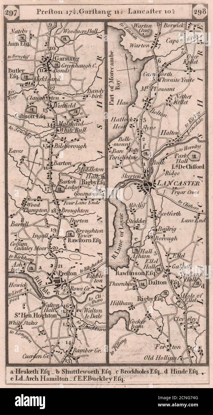 PrestonGarstangLancasterBoltonCarnforth road strip map PATERSON 1803 Stock Photo Alamy