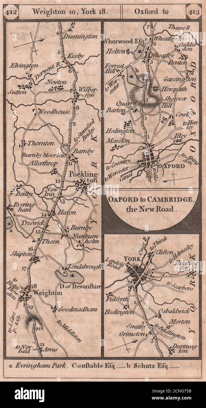 Mkt Weighton-Pocklington-York. Oxford-Wheatley road strip map PATERSON 1803 Stock Photo