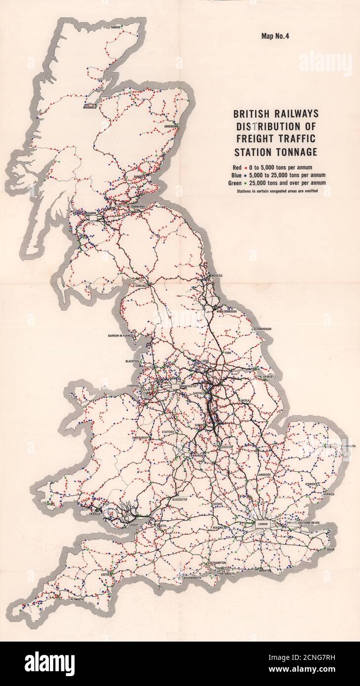 British Railways freight traffic station tonnage. BEECHING REPORT 1963 old map Stock Photo