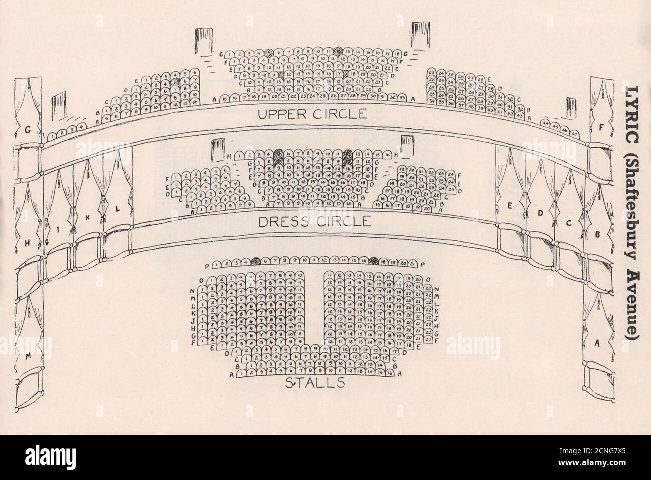 LYRIC THEATRE SHAFTESBURY AVENUE vintage seating plan. London West End 1937 Stock Photo