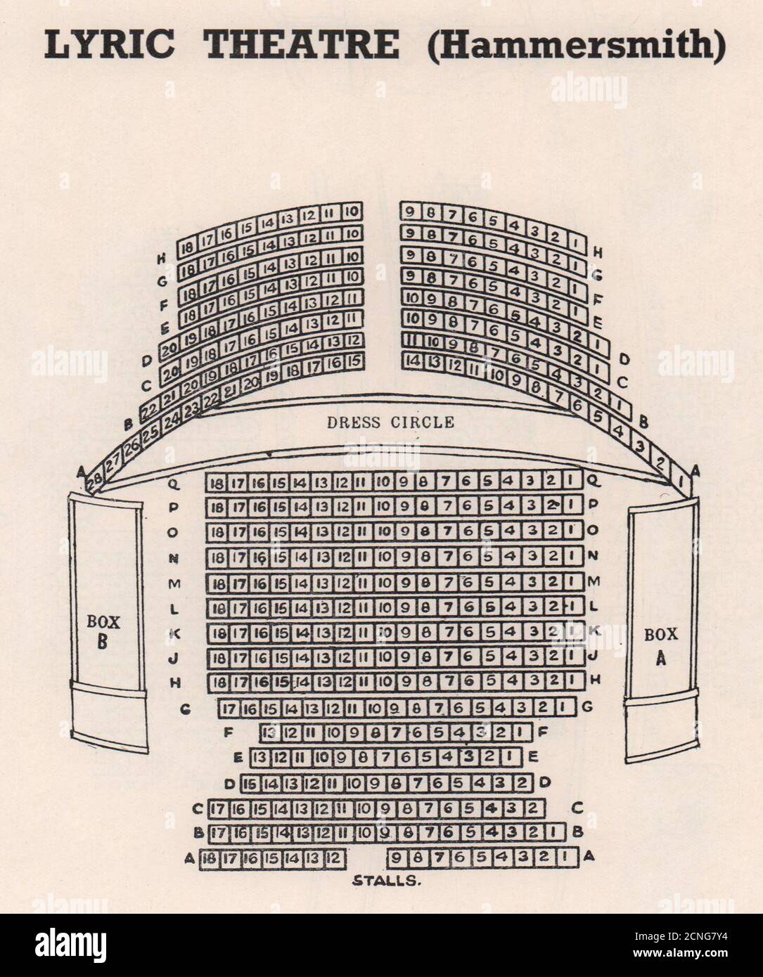 LYRIC HAMMERSMITH THEATRE vintage seating plan. London 1937 old vintage print Stock Photo