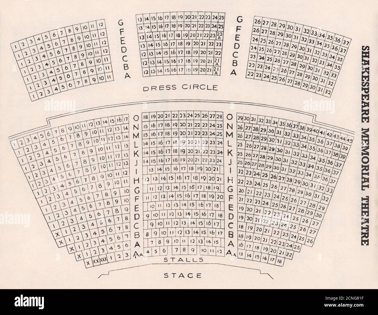 ROYAL SHAKESPEARE MEMORIAL THEATRE vintage seating plan StratforduponAvon 1937 Stock Photo Alamy