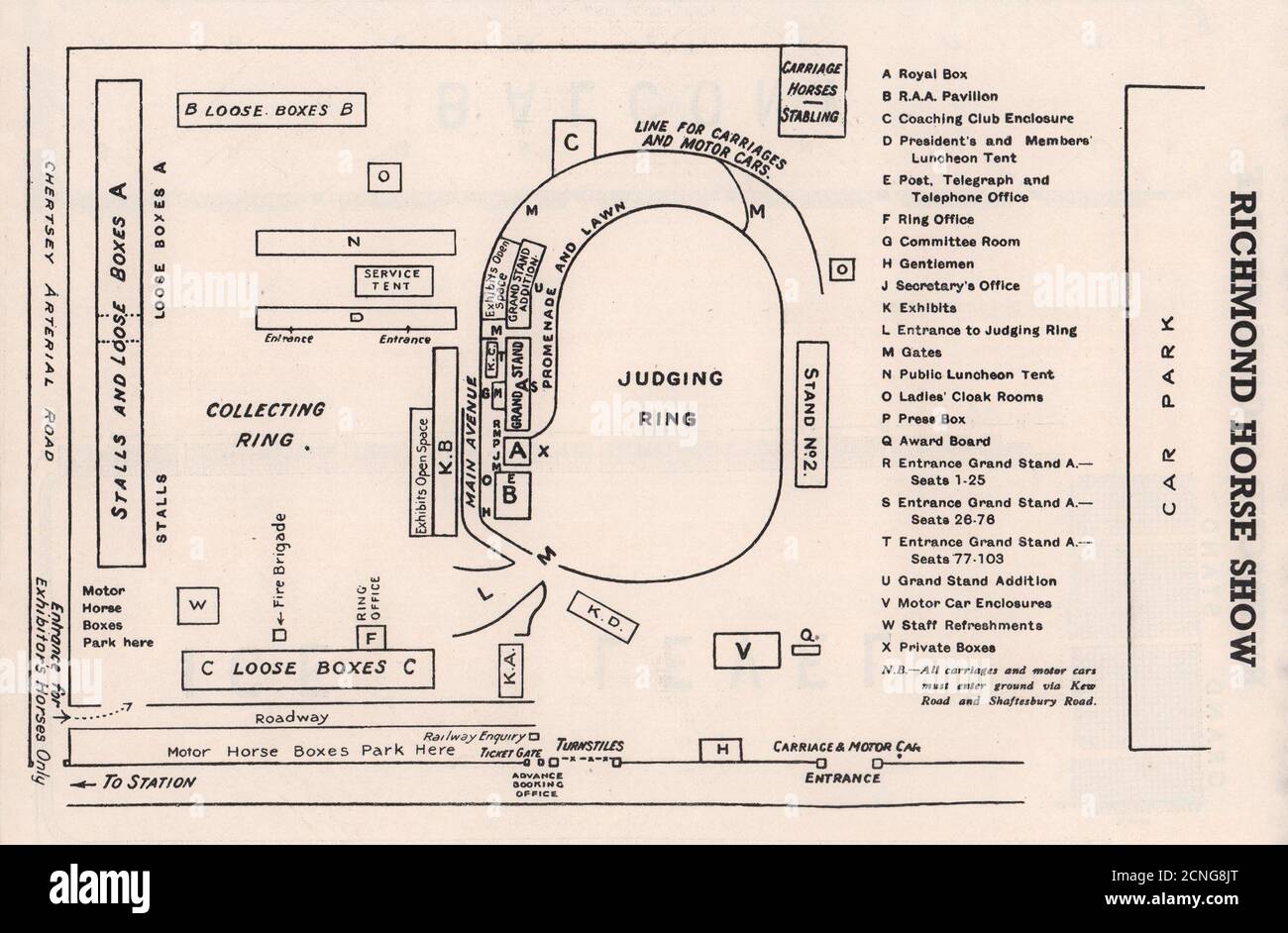 ROYAL RICHMOND HORSE SHOW vintage plan. Old Deer Park. London. Stopped ...