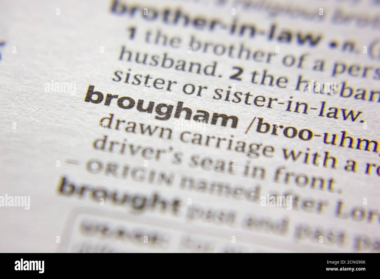 Word or phrase Brougham in a dictionary Stock Photo Alamy