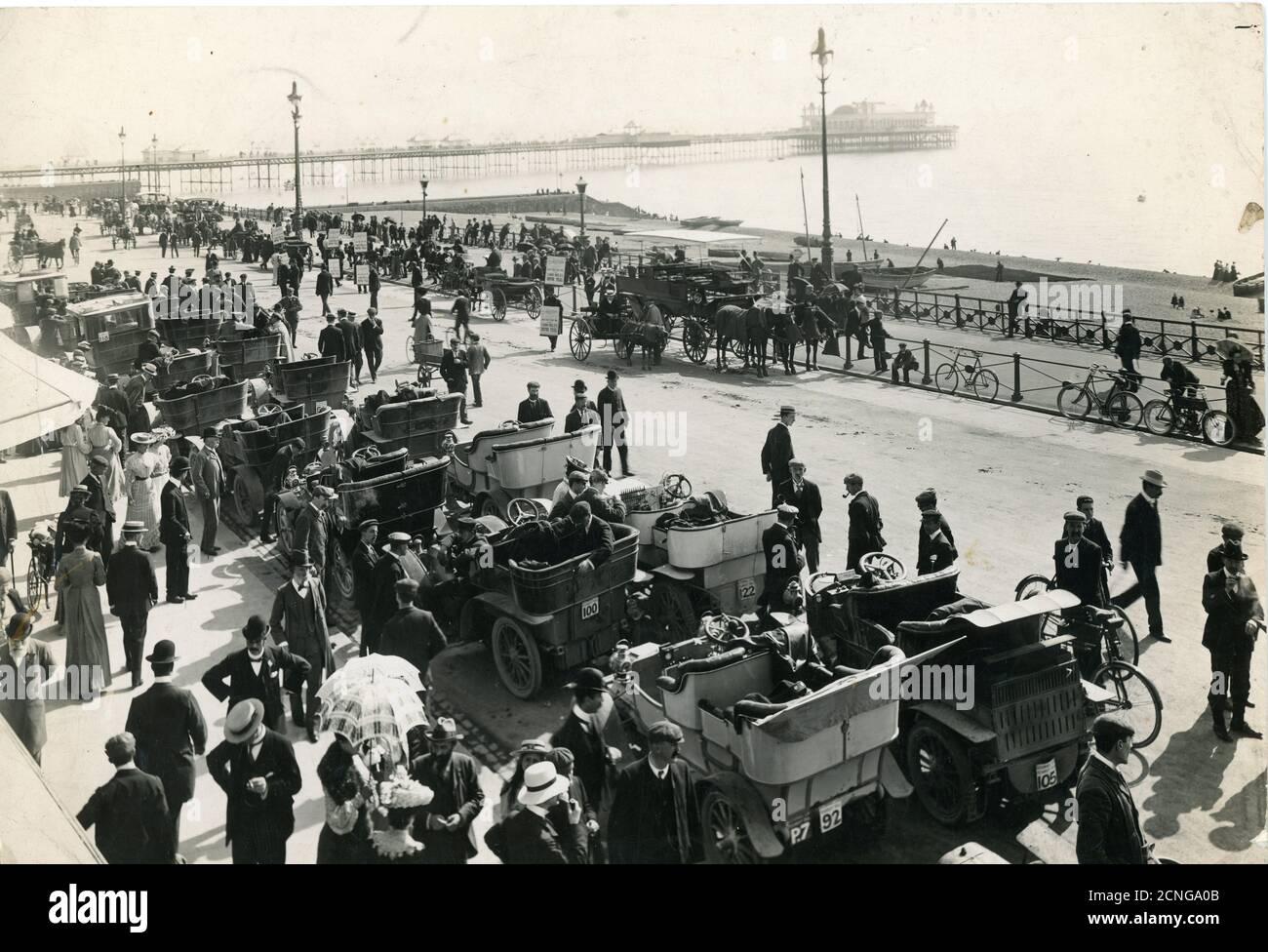 The 1903 Automobile Club Reliability Trial over 1000 miles. Photography by Argent Archer. Photograph taken during a compulsory break in Brighton. Stock Photo