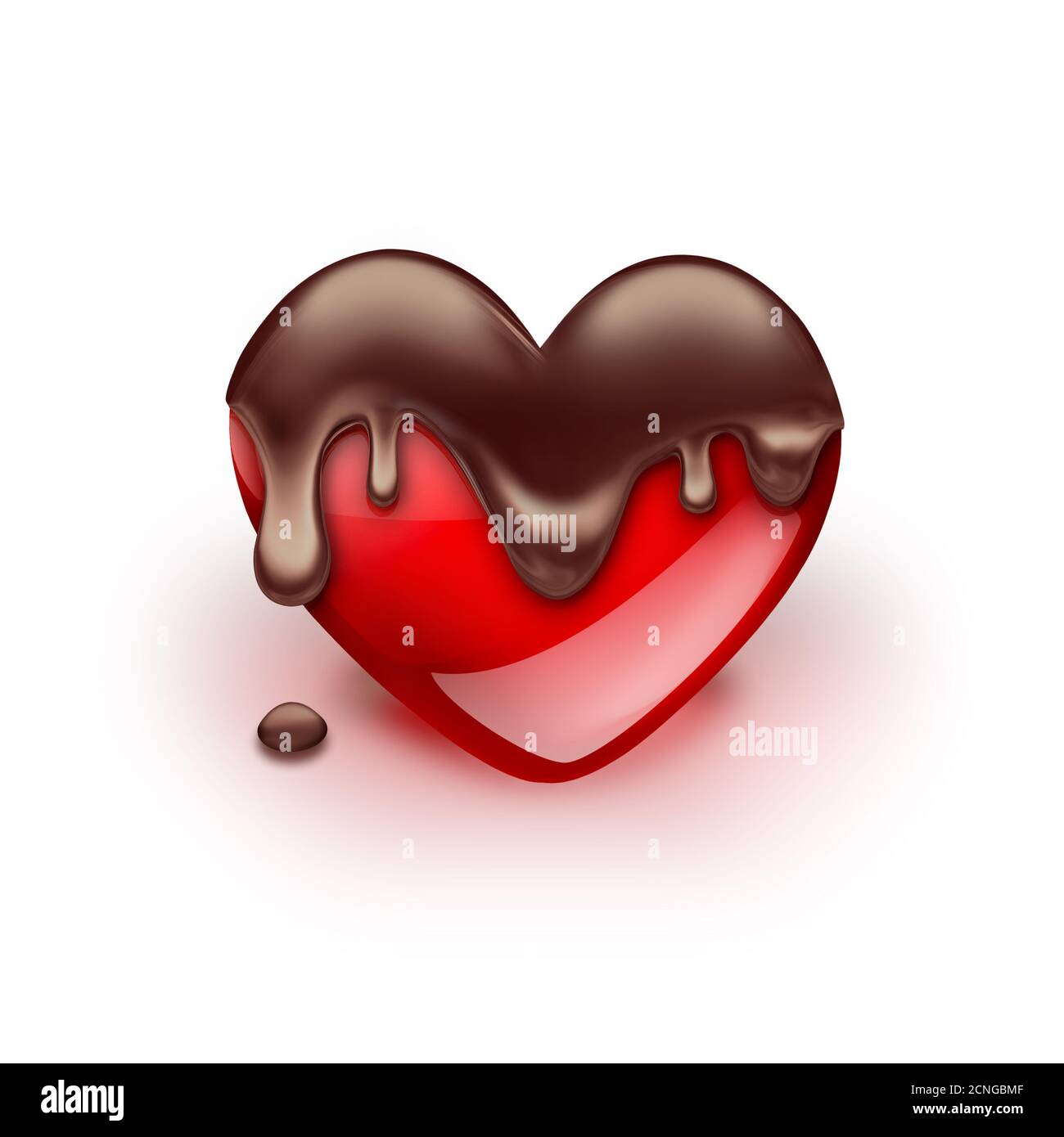 red heart with dripping chocolate Stock Photo