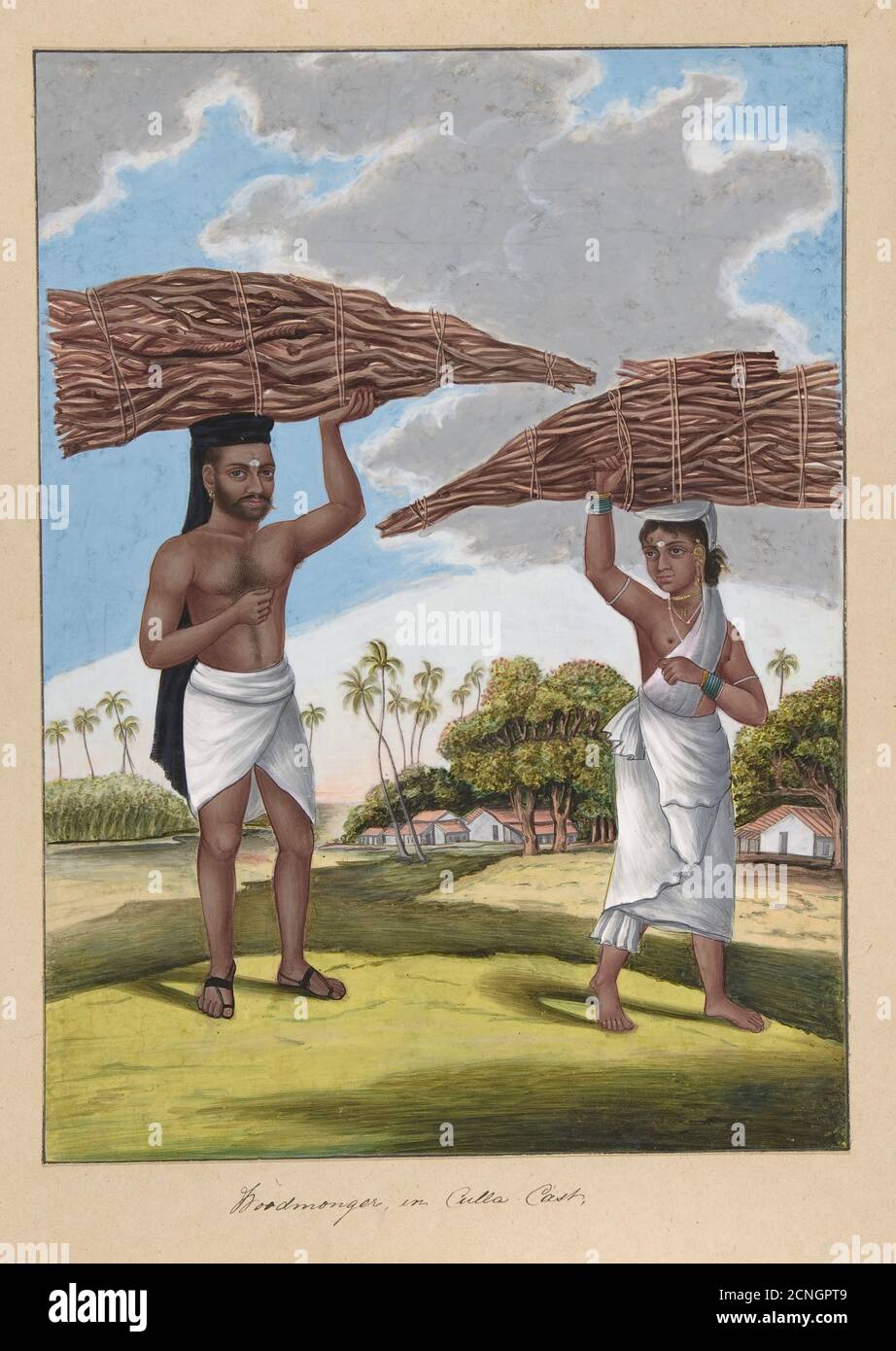 Woodmonger in Culla Caste, from Indian Trades and Castes, ca. 1840. Stock Photo